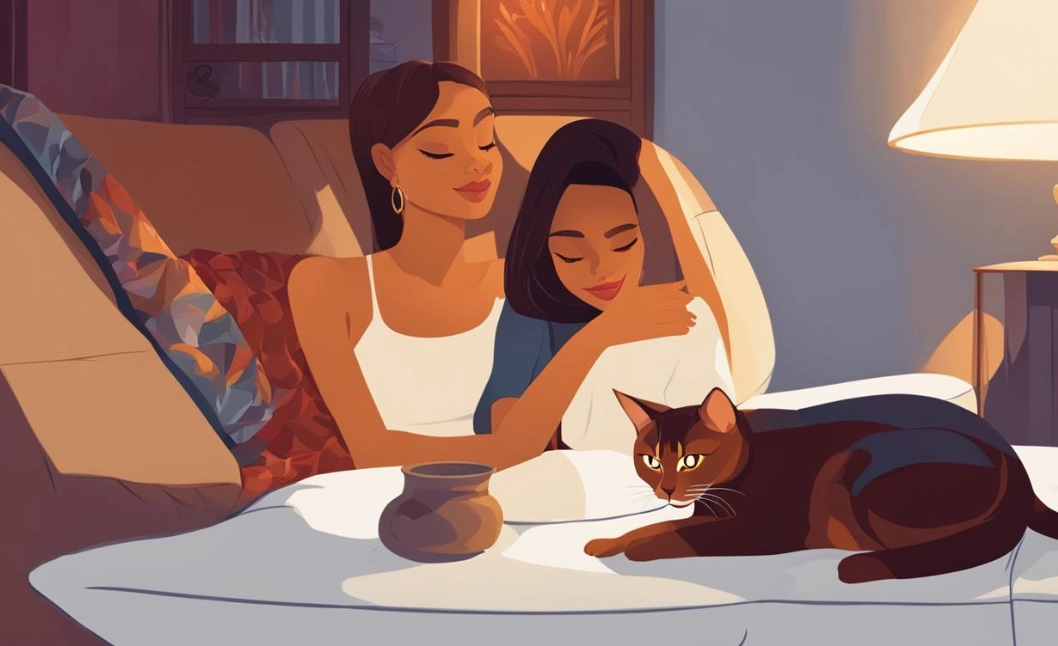 Abyssinian cat cuddling